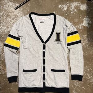 University of Iowa Gray Cardigan with Yellow Stripes